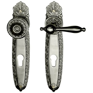 Ferrure de porte Art Nouveau - nickelé, brossé mat | forme ergonomique